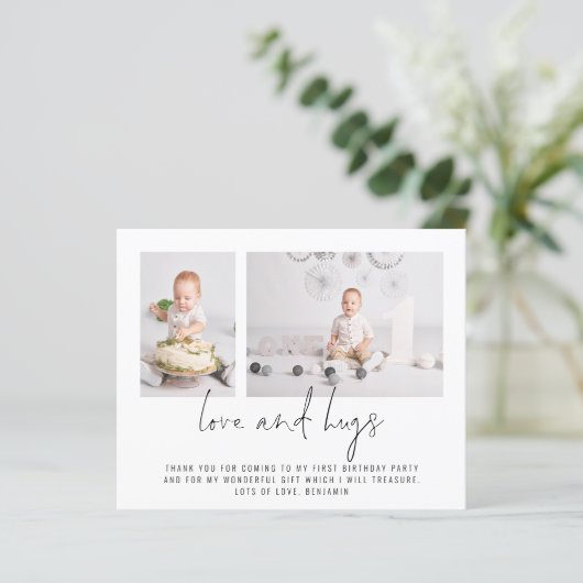 Budget 2 Foto 1st Birthday Love and Hugs Bedankt (Staand voorkant)