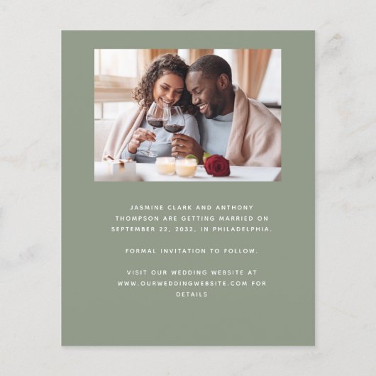 Budget 2-Foto Boho Arch Sage Green Save the Date (Achterkant)