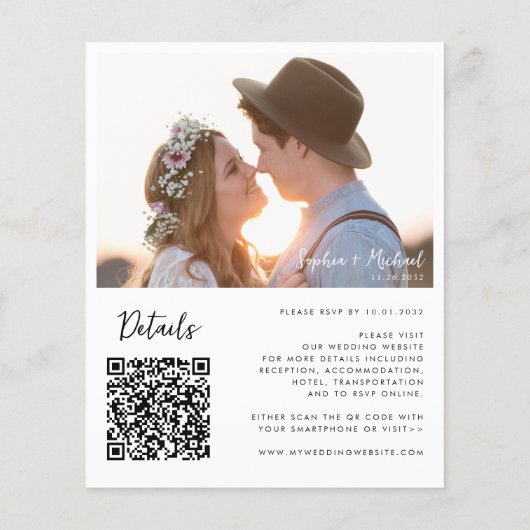 Budget 2 foto details QR website bruiloft uitnodig (Achterkant)