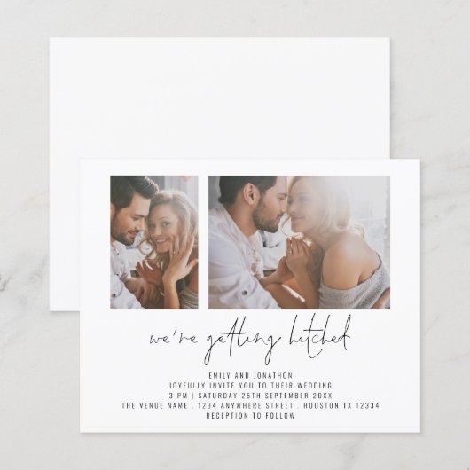 Budget 2 Foto die gehitte bruiloft uitnodigt (Voorkant / Achterkant)