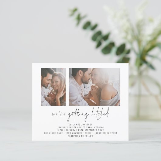 Budget 2 Foto die gehitte bruiloft uitnodigt (Staand voorkant)