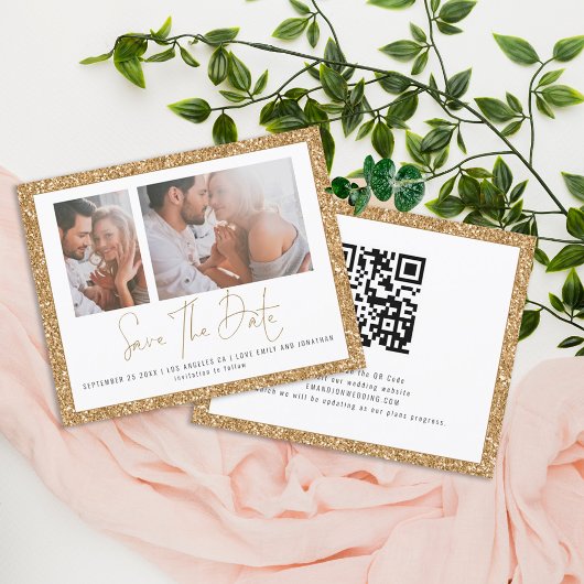 Budget 2 Foto Gold Glitter Wedding Save the Date