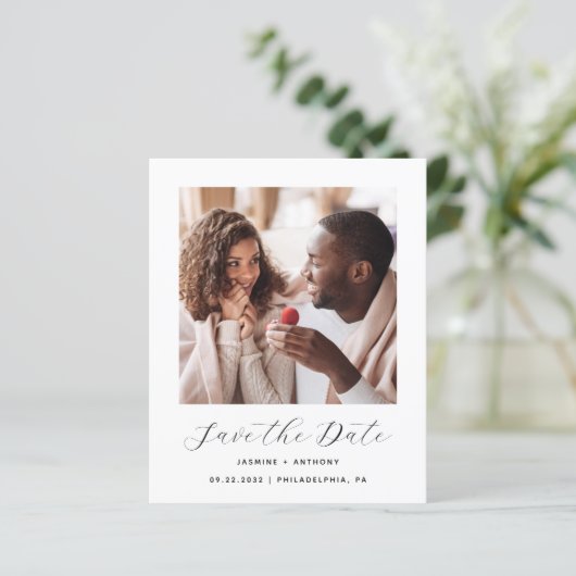 Budget 2-Foto Minimal Zwart Wit Save the Date (Staand voorkant)