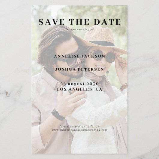 Budget 2 foto moderne casual bruiloft save the dat flyer (Achterkant)