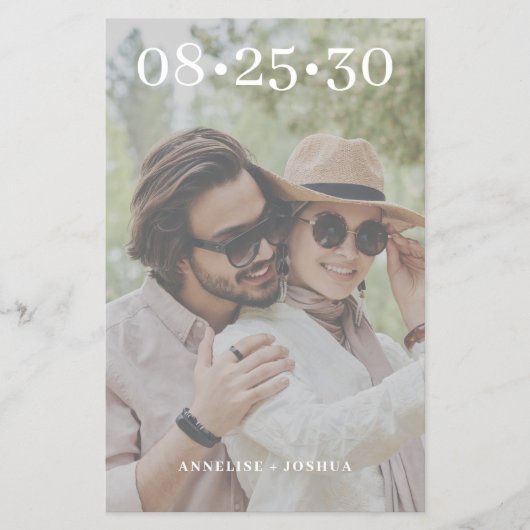Budget 2 foto moderne casual bruiloft save the dat flyer (Voorkant)