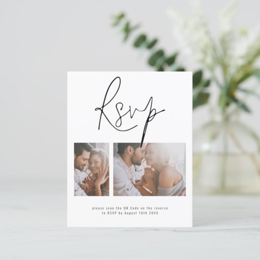 Budget 2 Foto QR Code Online Weddenschap RSVP Enc (Staand voorkant)