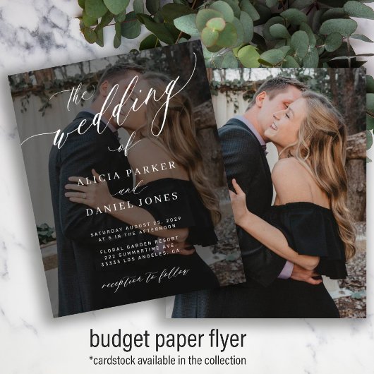 Budget 2 foto's elegante script trouwuitnodiging flyer
