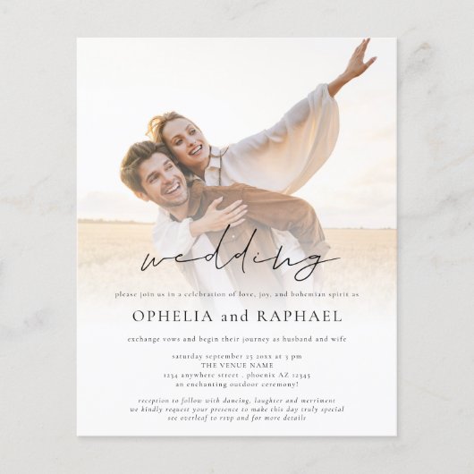 Budget 2 foto's Overlay Boho bruiloft uitnodiging (Voorkant)