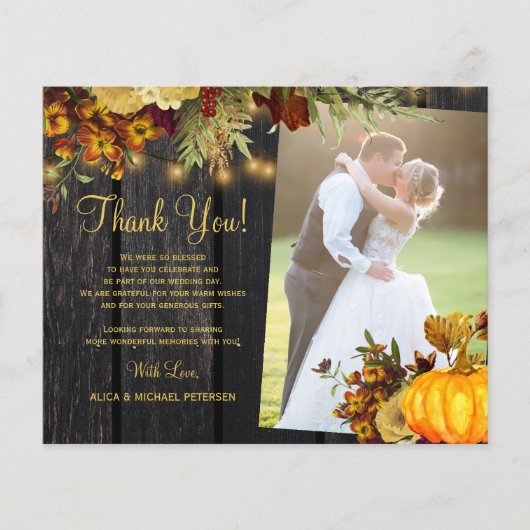 Budget 2 foto's Rustige herfst bruiloft bedankt Flyer (Voorkant)