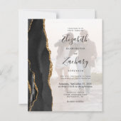 Budget 2-Photo Black Gold Agate Wedding Invitation (Voorkant)