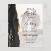 Budget 2-Photo Black Gold Agate Wedding Invitation (Voorkant)
