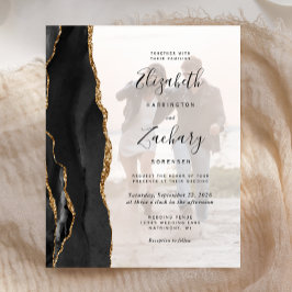 Budget 2-Photo Black Gold Agate Wedding Invitation