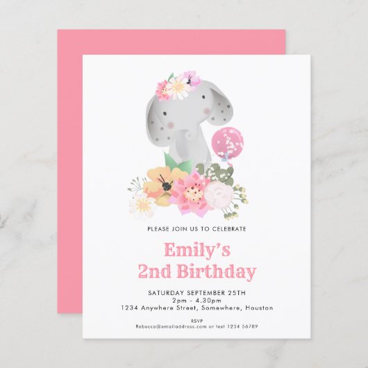 Budget 2e verjaardag van de uitnodiging van de par (Voorkant / Achterkant)