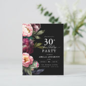 Budget 30e verjaardag Moody Bloemen Uitnodiging (Staand voorkant)