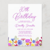 BUDGET 30e verjaardag Paarse Wildflower Uitnodigin (Voorkant)