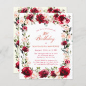 BUDGET 30e verjaardag Red Rose Pink Peony Invite (Voorkant / Achterkant)