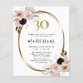 Budget 30e verjaardag Rozen Gold Party Uitnodiging (Voorkant)