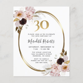 Budget 30e verjaardag Rozen Gold Party Uitnodiging