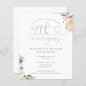 Budget 30th Anniversary Hart Bloemige Uitnodiging (Voorkant / Achterkant)