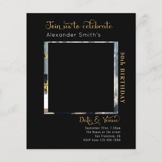Budget 30th Birthday Black Invitation Flyer (Voorkant)