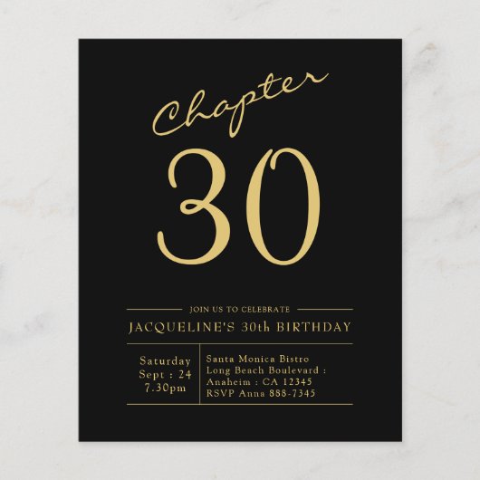 Budget 30th Birthday Invitation Black Gold Flyer (Voorkant)