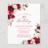 BUDGET 30th Birthday Red Pink Rose Invitation (Voorkant)