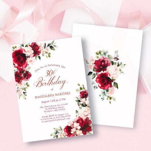 BUDGET 30th Birthday Red Pink Rose Invitation