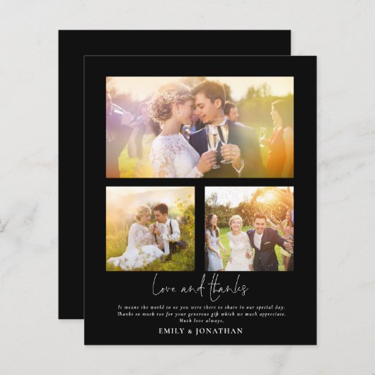 BUDGET 3 Bedankt van de fotoliefdesbruiloft Black  (Voorkant / Achterkant)