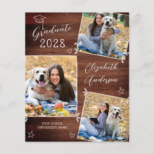 Budget 3 Foto Afstuderen Invitation Rustic Doodle (Voorkant)