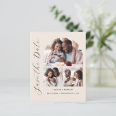 Budget 3-Foto Beige QR-code Save the Date (Staand voorkant)