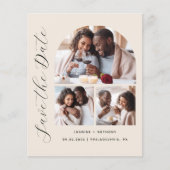 Budget 3-Foto Beige QR-code Save the Date (Voorkant)