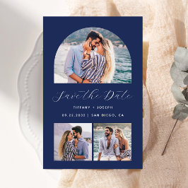 Budget 3-Foto Boho Boog Marine Blauw Save the Date
