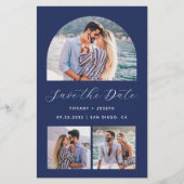 Budget 3-Foto Boho Boog Navyblauw Save the Date (Voorkant)
