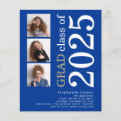 Budget 3 foto Bold 2025 Blauw Afstuderen Uitnodige (Voorkant)