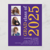 Budget 3 foto Bold 2025 Paarse Afstuderen Uitnodig (Voorkant)