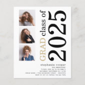 Budget 3 foto Bold 2025 Wit Afstuderen Uitnodigen (Voorkant)