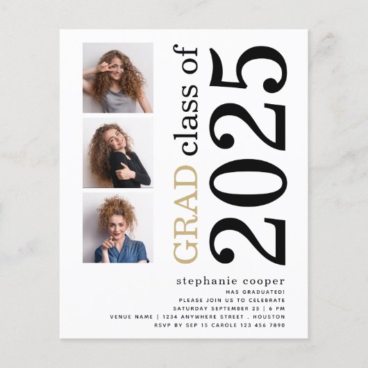 Budget 3 foto Bold 2025 Wit Afstuderen Uitnodigen (Voorkant)