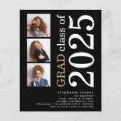 Budget 3 foto Bold 2025 Zwart Afstudeer Uitnodigin (Voorkant)