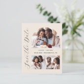 Budget 3-Foto Boog Beige Save the Date (Staand voorkant)