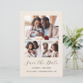 Budget 3-foto-collage Beige Save the Date (Staand voorkant)