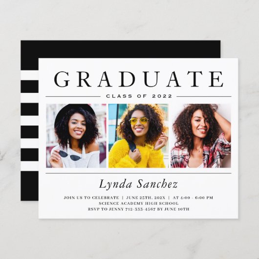 Budget 3 Foto Collage Graduation Invitations (Voorkant / Achterkant)