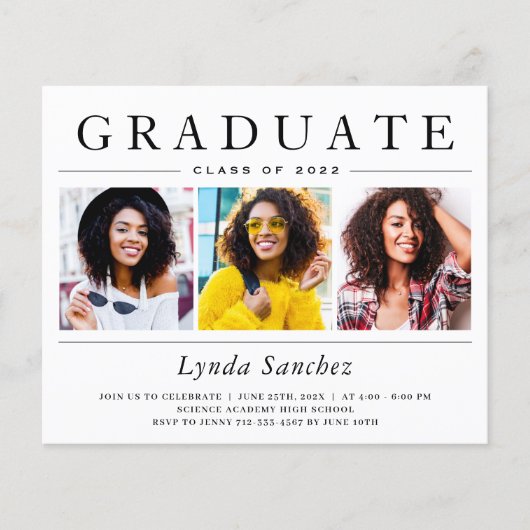 Budget 3 Foto Collage Graduation Invitations (Voorkant)