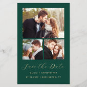 Budget 3-Foto Collage Groen QR Code Save the Date (Voorkant)