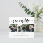 Budget 3 foto collage moderne trouwkaart aankondig (Staand voorkant)