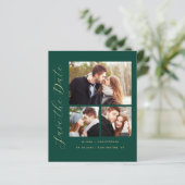 Budget 3-foto-collage smaragdgroene Save the Date (Staand voorkant)