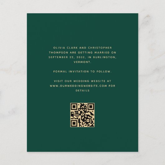 Budget 3-Foto Emerald Green QR-code Save the Date (Achterkant)