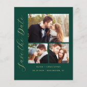 Budget 3-Foto Emerald Green QR-code Save the Date (Voorkant)