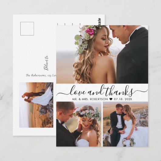 Budget 3 Foto Liefde en Bedankt Bruiloft Dank u Briefkaart (Voorkant / Achterkant)