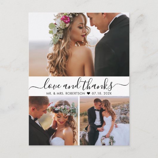 Budget 3 Foto Liefde en Bedankt Bruiloft Dank u Briefkaart (Voorkant)