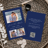 Budget 3-Foto Navy Blue QR Code Save the Date